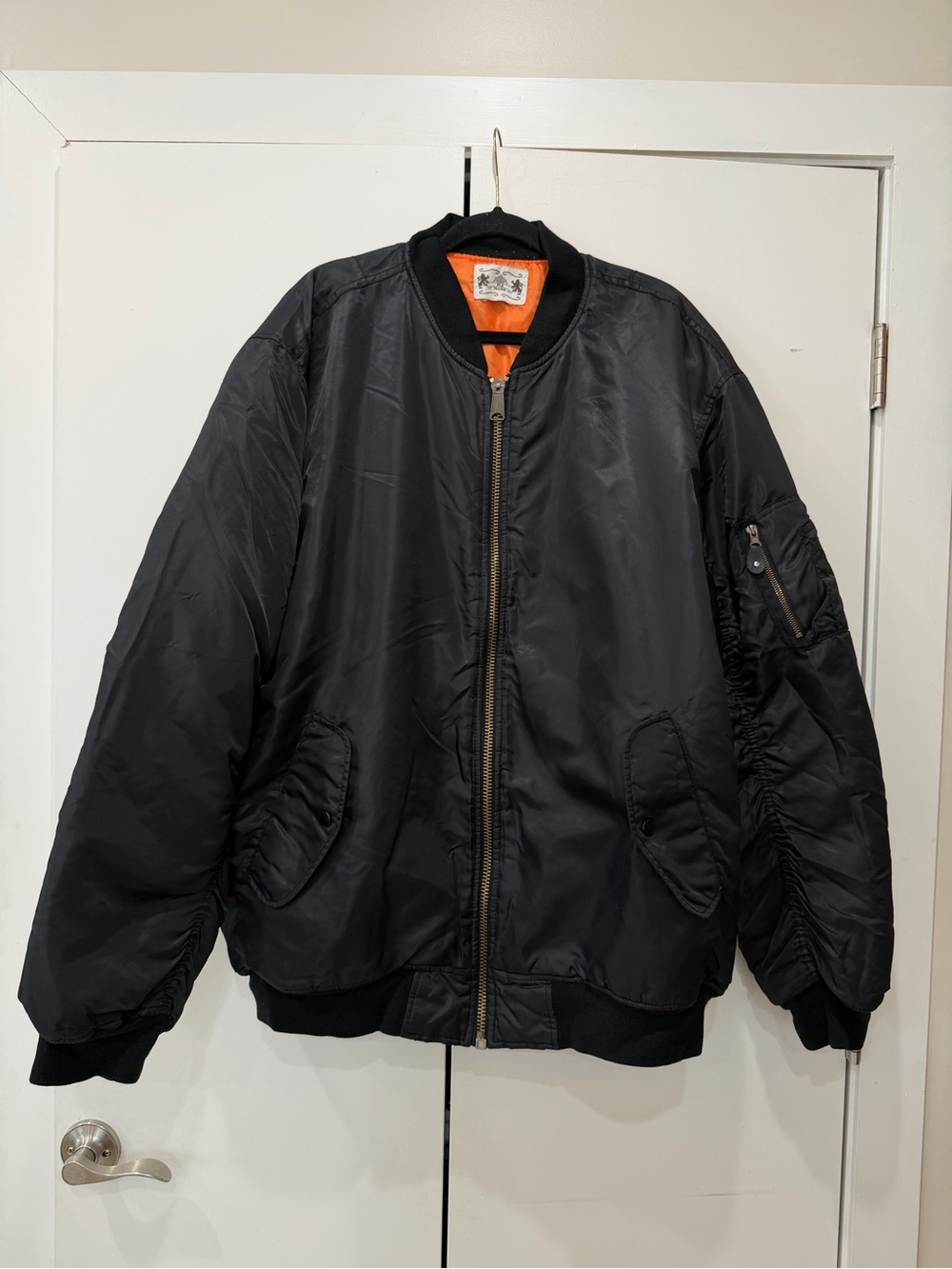 Black Concealed Carry Air Force MA-1 Reversible Bomber Coat Flight Jacket XL